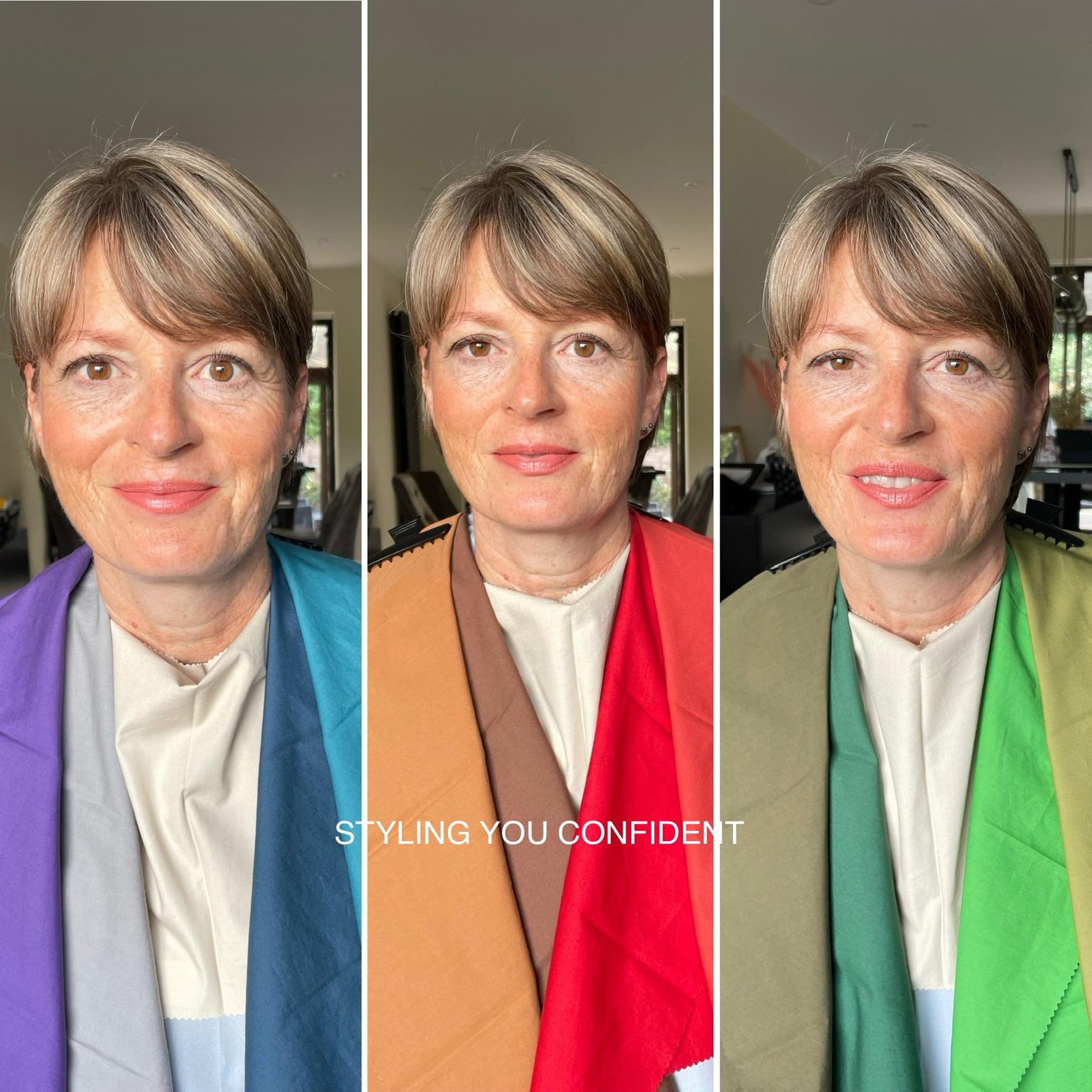 Client after colour analysis in her flattering colours